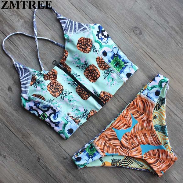 

zmtree brand 2017 new design reversible zip bikini set swimwear women low waist bathing suit push up brazilian biquinis