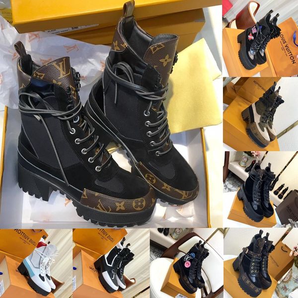 

Laureate Platform Desert Boot Luxury Brand Womens Designer Shoes Suede Calf Leather Monogram Canvas Boots Casual Fashion Chunky Martin Boots