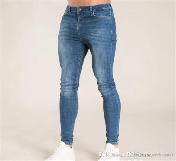 

holes mens designer pencil jeans stretch washed long mens jeans autumn denim casual male long trousers, Blue