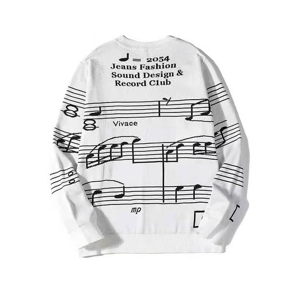 

spring new mens pullover sweater vl private custom high end clef musical note knit sweater fashion outdoor leisure loose wild sweatshirt, White;black