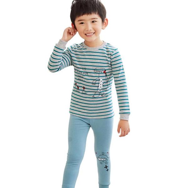 

children pajama sets boy girl cotton warm long-sleeves 2pcs pajamas home korean lovely suit cartoon striped pants, Blue;red