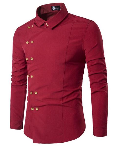 

new fashion men's shirt, business style men's shirt, tuhao gold double-breasted sleeve comfortable shirt, White;black