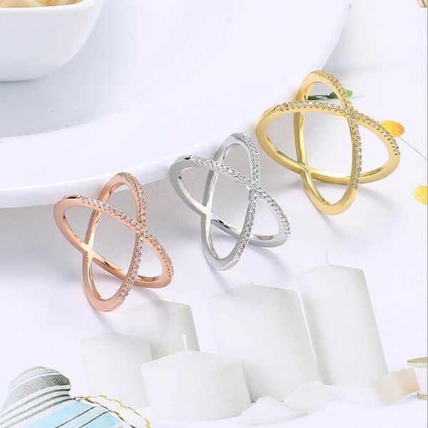 

cross-cross-copper-zirconium ring amazon retro-style hand r010, Golden;silver