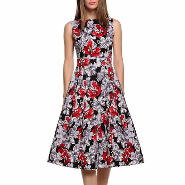 

fashion women dress retro vintage 1950s 60s rockabilly floral swing summer dresses elegant bow-knot tunic robe #270640, Black;gray
