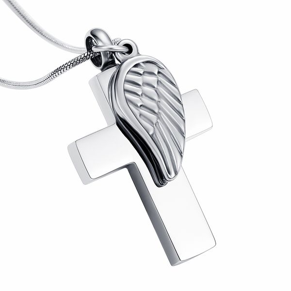 

new arrival cross urn necklace angel wing stainless steel cremation jewelry for ashes pendant memorial urns engrave, Silver