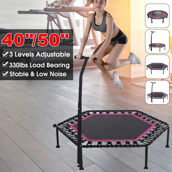 

40/50'' trampoline with 3 levels adjustable handle bar indoor trampoline fitness body building equipments jumping cardio trainer