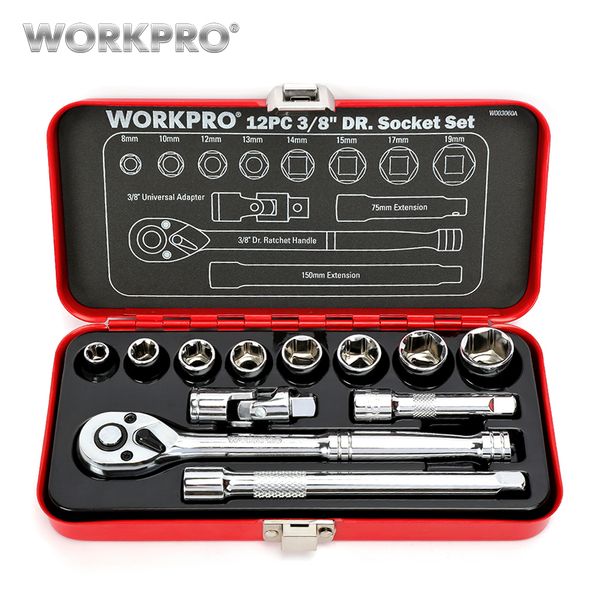 

workpro 12pc home repair tool set 3/8" dr sokcet set metal box ratchet torque wrench screwdriver