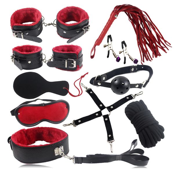 Hands Sexspielzeug für Paare Leder Bondage Sex Tool Slave Restraint Nippelklemme Gag Erotikspielzeug Erwachsenes Geschlechtsprodukt Vibrator Y191203