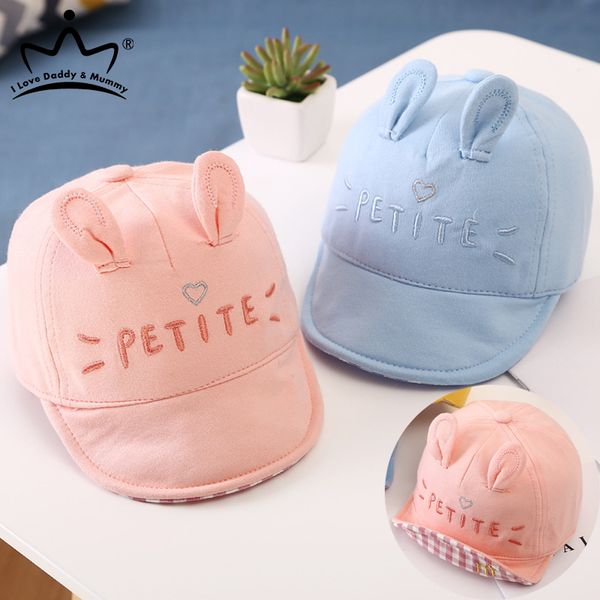 

lovely baby baseball cap with ears summer cotton baby boy girl hat embroidery letter heart kids sun visor caps, Yellow