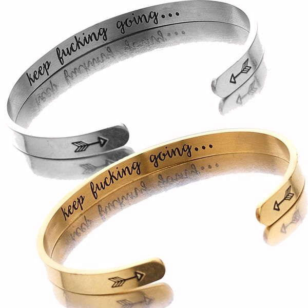 

trendy inspirational friend encouragement keep going stainless steel cuff bracelets bangles jewelry for men women gift, Black