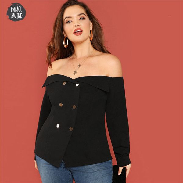 

black blouse off the shoulder long sleeve detail plus size regular blouse fashion slim fit slash neck women, White