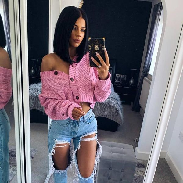 

twist crochet vintage sweater coat women knit casual cardigan long sleeve spring sweaters button v neck outwear warm coat, White