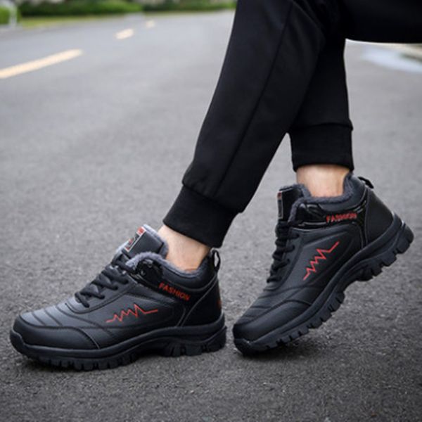 

winter men sneakers leather winter warm short plush men casual shoes outdoor sport shoes for men black snow boots