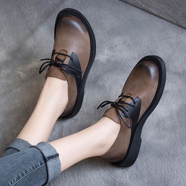 

women leather flats casual black shoes spring lace up flats for women handmade genuine leather soft low heels shoes 2020
