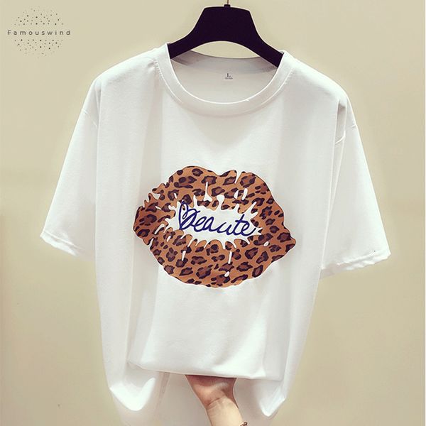 

leopard печати женские рубашки 2019 весна лето хлопка женщин с коротким рукавом творческий tee tops femme вокруг шеи сыпучие майки, White