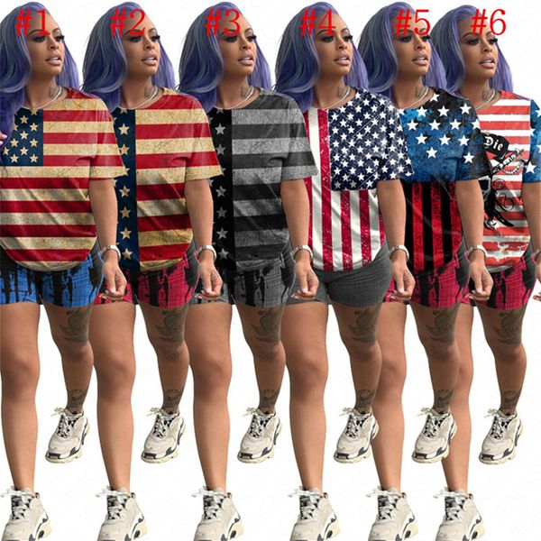 

american flags women tracksuit the stars and stripes print t-shirts and shorts two piece casual outfits jogger suit clothed d61904, White