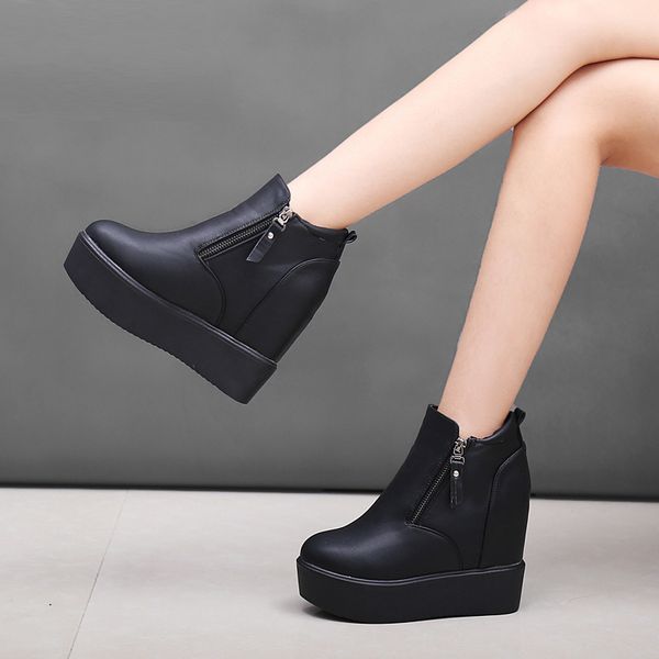 

2019 winter new thick bottom increase short boots female wild plus velvet boots, Black