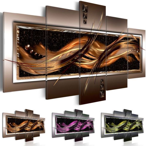 

fashion wall art canvas painting 5 pieces brown green purple abstract luminous lines modern home decoration,choose color and size no frame