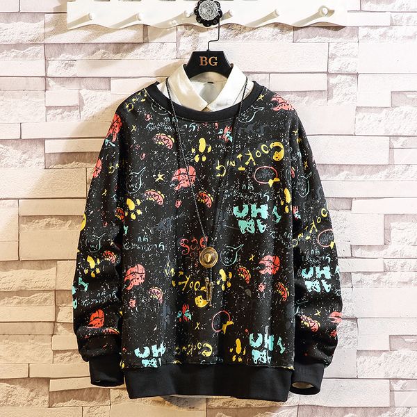 

graffiti printed hoodies men's sweatshirt 2020 new funny printing high street sweatshirts streetwear, Black