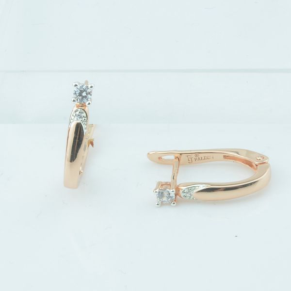 

fj women 585 white rose gold color one cubic zircon stick earrings, Golden