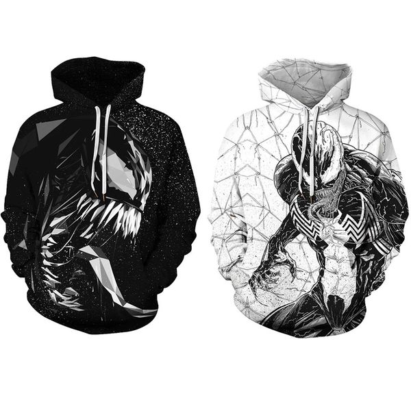 

new style men's designer hoodies stretch sweatshirts hip hop pullovers sportswear 3d printing venom couples with clothing s-5xl 152, Black
