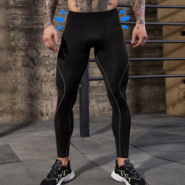 

slimming skinny pants men running compression quick dry trousers sports leggings jogging pants male gym casual workout men, Black