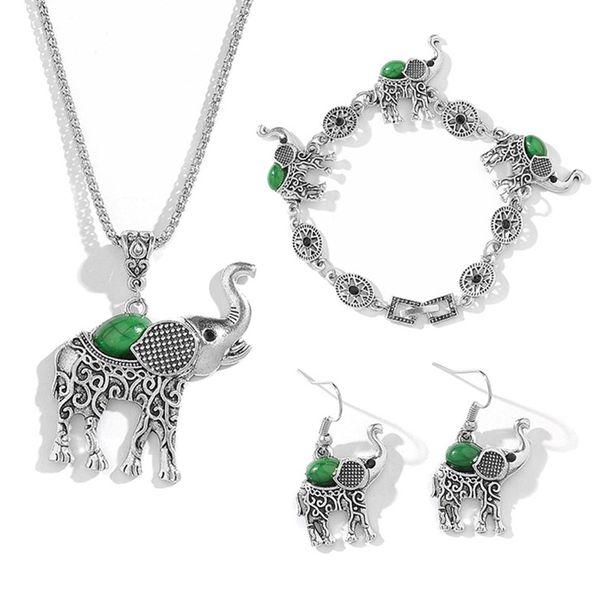 

fashion jewelry set retro animal elephant suit crystal necklace earrings bracelet wedding party jewelry sets statement, Silver