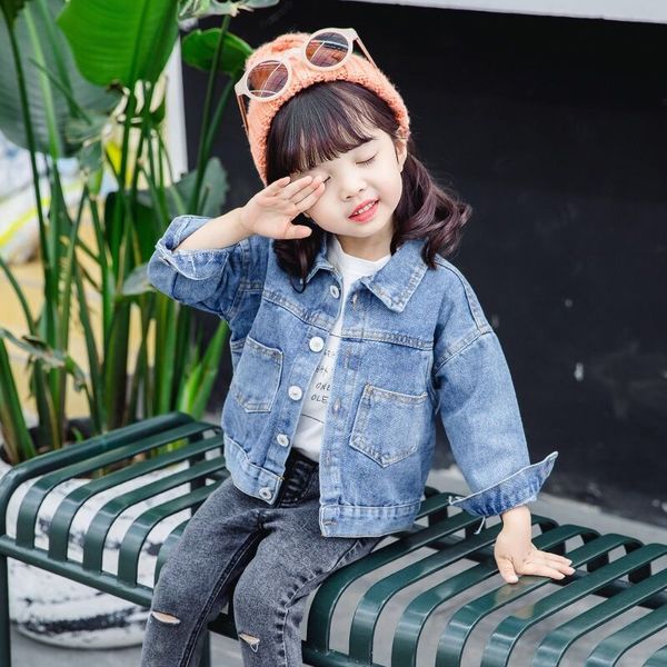 

baby girls denim jacket 1-7 years old kids denim coat spring and autumn baby girl coat kids jacket large pocket girls, Blue;gray