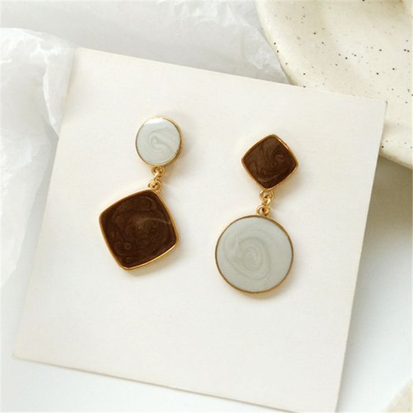 

fashion metal geometry circular stud earrings female vintage classical golden square asymmetric earrings for women jewelry, Golden;silver