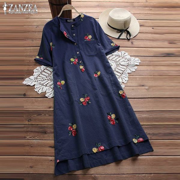 

women embroidery dress 2019 summer long vintage cotton linen knee high shirt vestido female plus size blusas kaftan robe 5xl, Black;gray