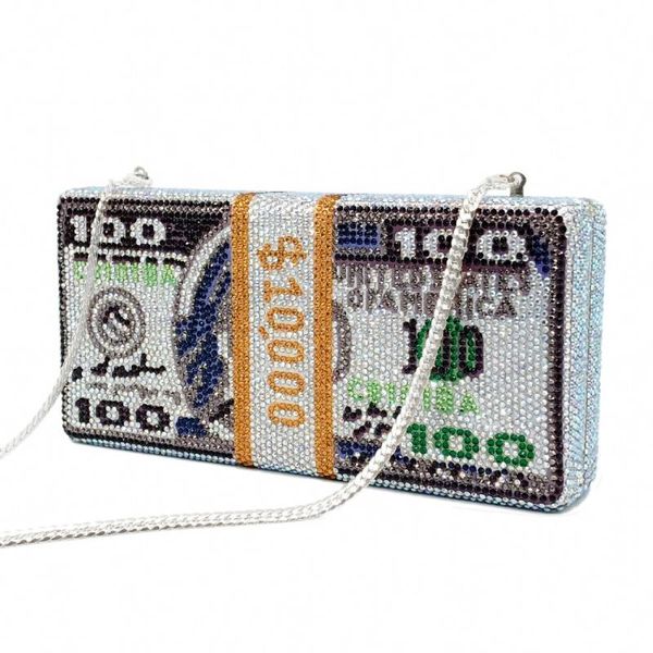 

lady dollar crystal women clutch bags luxury diamond silver evening bags wedding handbag rhinestones party purse evening bag