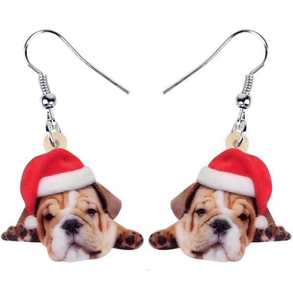 

dangle & chandelier acrylic christmas french bulldog pug dog earrings drop pets gift women girl teens kids festival charms decoration, Silver