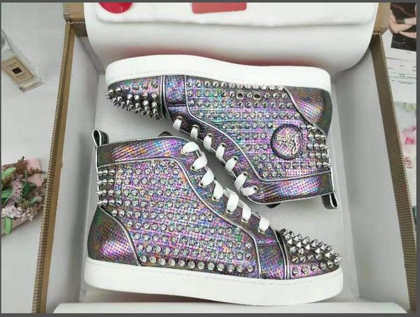 

a3 new christian luxury louboutin bottom red bottoms studded spikes brand cl mens casual shoes men women party lover sports sneakers, Black