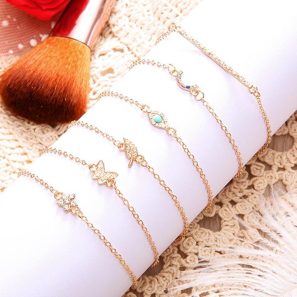 

women 6pcs/set butterfly flower rhinestone inlaid bracelets bangles jewelry, Black