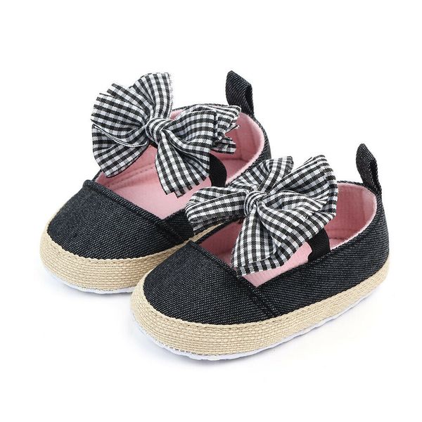 

newborn toddler girl crib shoes newborn baby soft sole anti-slip pram sneakers striped bow cute princess 0-18m, Black;grey
