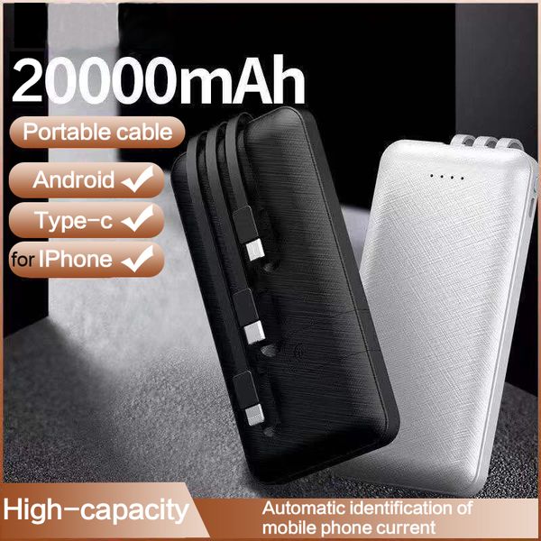 

20000mah portable power bank fast charger powerbank built in 3 cables external battery charger for iphone xiaomi mi poverbank