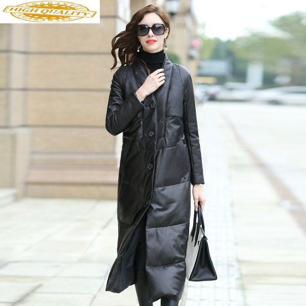 

genuine leather jacket winter jacket women long down jackets for women 100% real sheepskin coat chaqueta mujer my4015, Black