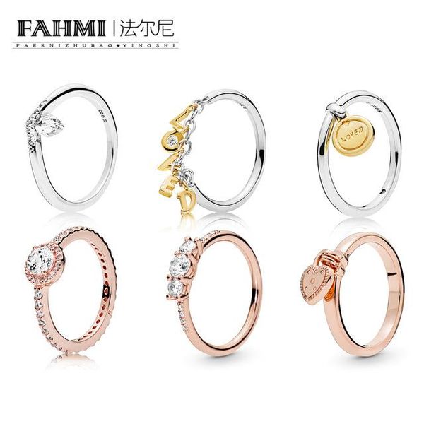 

fahmi 100% 925 sterling silver shine loved scriptclassic wish ring rose love lock rose sparkling elegance ring, Slivery;golden