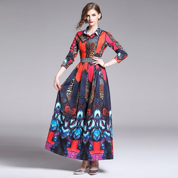 

luxury women plus size shirt dress winter long sleeve floral print spring autumn ladies party long elegant runway dresses, Black;gray