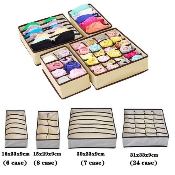

40# 4 pcs underwear storage boxes for bra underwear tied sock scarves divider drawer closet organizer case drawer container