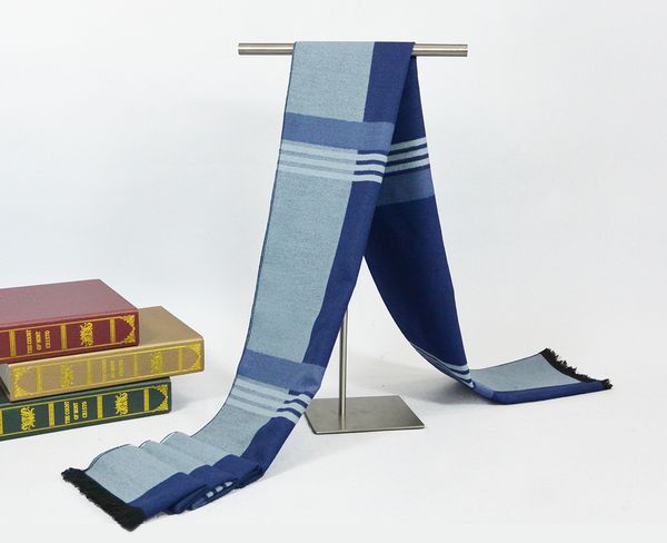 

winter wool scarf double sides 100% real plaid cashmere scarf men women luxury thick fashion winter long soft scarves 180x30cm, Blue;gray