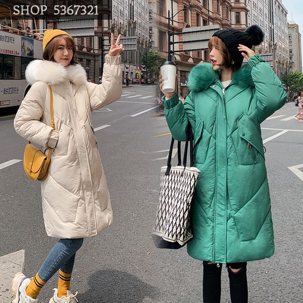 

clothes woman 2019 winter down cotton girls long fund self-cultivation even hat heavy seta lead thickening loose coat, Black