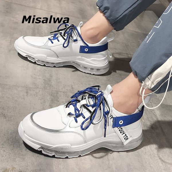 

misalwa air cushion men leather sneaker noctilucent reflective youthful female lovers's couple shoes size 36-45 stage show shoes, Black