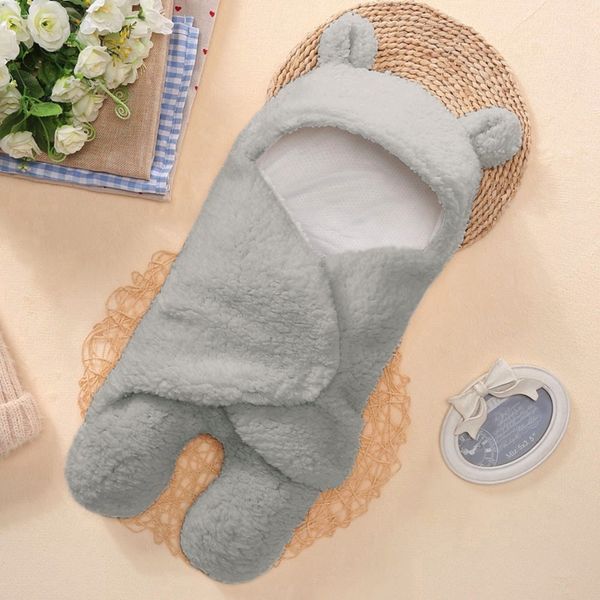 

newborn baby cute cotton receiving gray sleeping blanket boy girl wrap swaddle