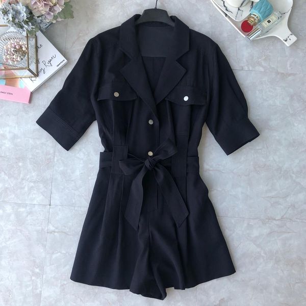 

2019 ladies fashion loose suit collar tie jumpsuit 0730, Black;white