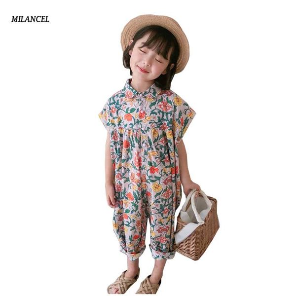 

milancel girls jumpsuit summer floral girls overalls jumpsuit for girl harem pants korean girls palysuit y200704, Blue