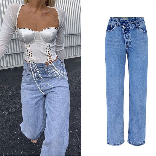 

summer irregular high waist denim female flare jeans for women plus size bell bottom fat mom jeans wide leg skinny woman, Blue