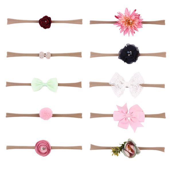 

10 pcs/set rainbow printed knot ribbon hairbands bow hair chip baby kids girls, Slivery;white
