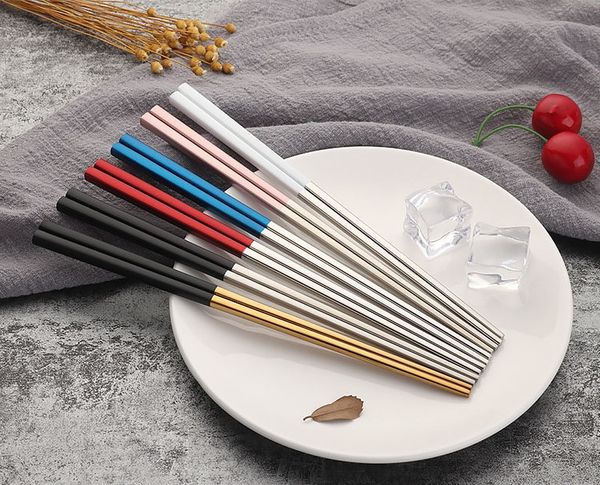 

304 stainless steel chopsticks gold black silver square chopsticks bar restaurant kitchen supplies christmas party utensil 18 color fa2413