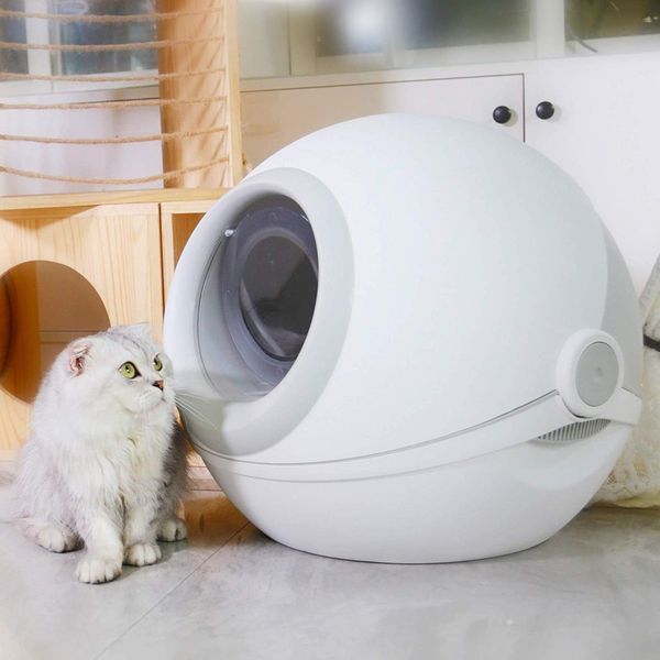 

полностью закрываемый округлые смарт cat туалет tray box cat помет box с cat помет scoop filtered roll-top lid разливы предупреждению